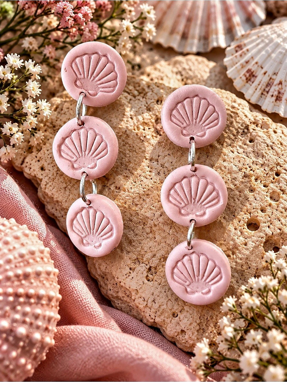 Pink Seashell-Inspired Dangle Earrings